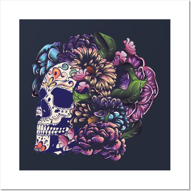 Sugar skull with flowers Wall Art by AnnArtshock